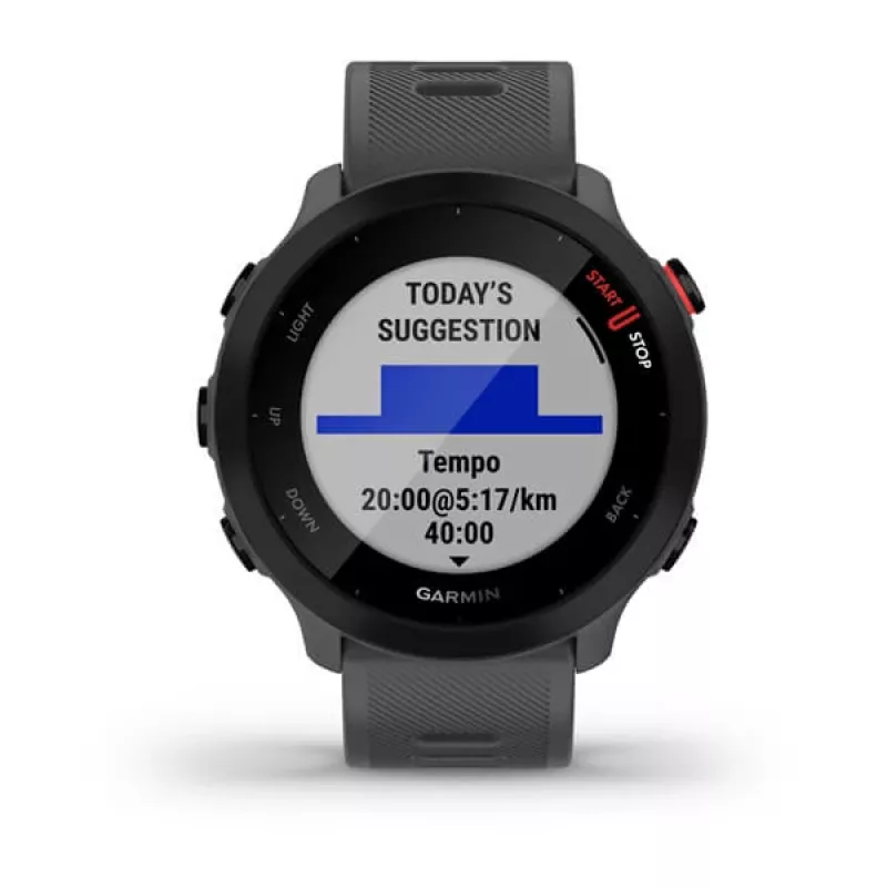 Nutikell GARMIN Forerunner 55, ümmargune 42 mm korpus, hall, silikoonrihm, GPS/GLONASS/Galileo, 5 ATM veekindlus