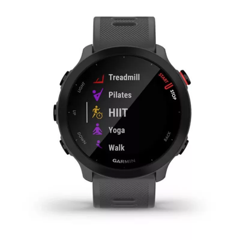 Nutikell GARMIN Forerunner 55, ümmargune 42 mm korpus, hall, silikoonrihm, GPS/GLONASS/Galileo, 5 ATM veekindlus
