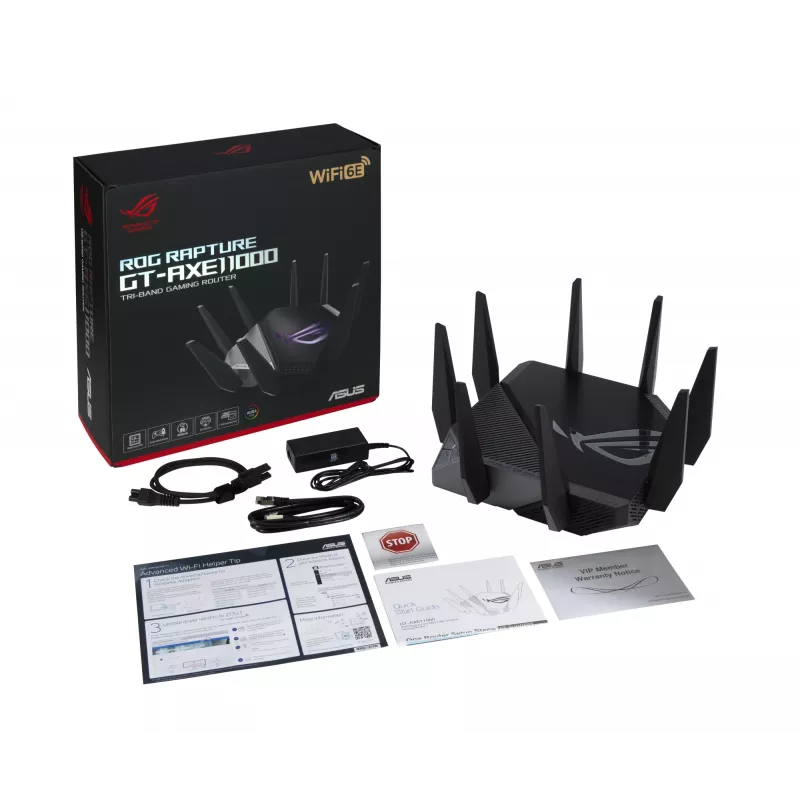 ASUS GT-AXE11000 traadita ruuter Gigabit Ethernet Kolmriba (2,4 GHz / 5 GHz / 6 GHz) Must