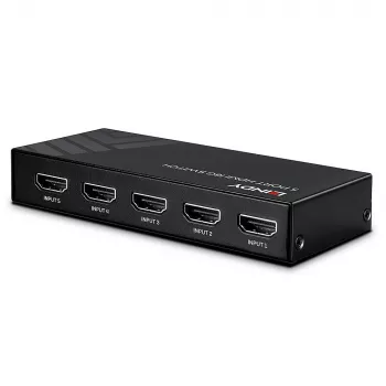 Lindy 5-pordiline HDMI 18G lüliti, HDMI, metall, must, 18 Gbit/s, RF, 4K Ultra HD