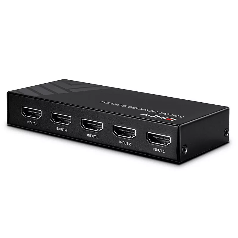 Lindy 5-pordiline HDMI 18G lüliti, HDMI, metall, must, 18 Gbit/s, RF, 4K Ultra HD