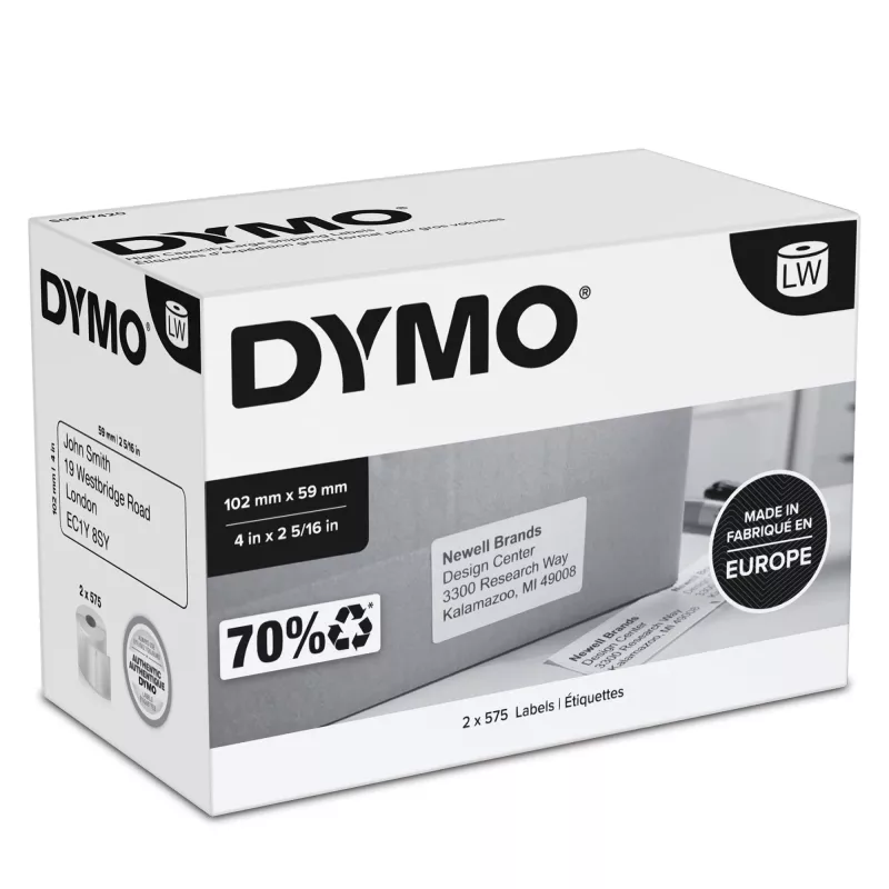 DYMO Authentic LabelWriter suure mahutavusega saatmisetiketid | (59 mm x 102 mm) | 2 rulli 575 kergesti eemaldatavat etiketti (1 150 postietiketti) | isekleepuvad | LabelWriter 4XL/5XL etiketiprinteritele