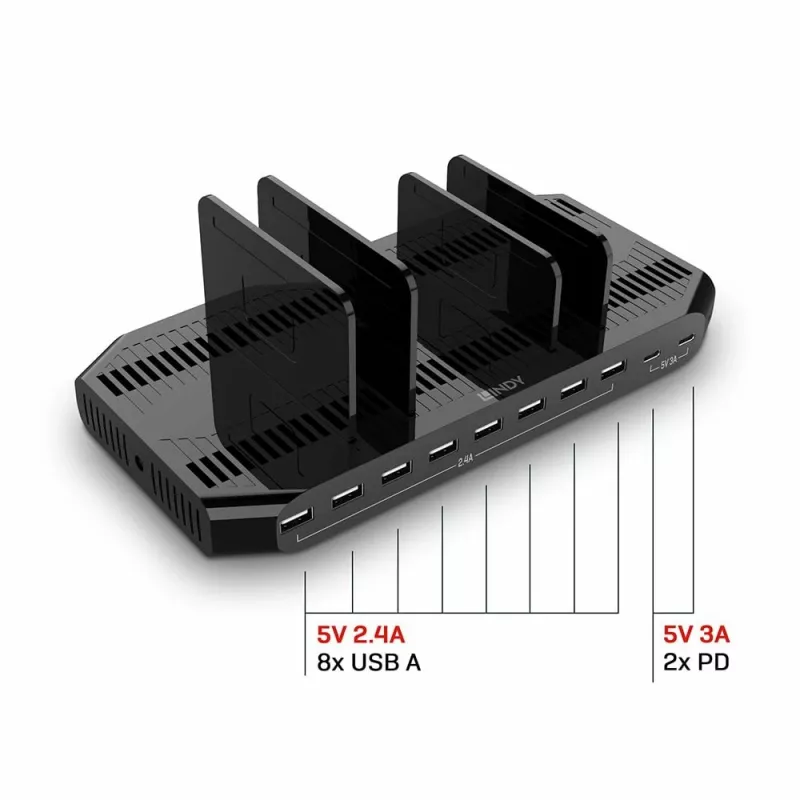 Lindy 120W 10 pordiga USB-laadimisjaam