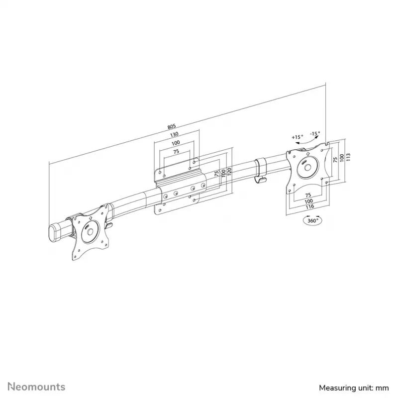 Neomounts FPMA-CB100Must kahekordne monitorivarre adapter 10–27 tolli