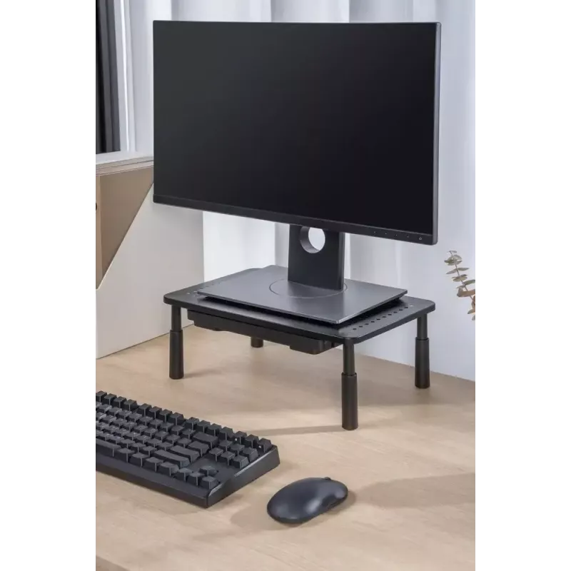 Monitorialus GEMBIRD MS-TABLE-D-01 — kõrgusega reguleeritav lauatõstuk 1 sahtliga, teras, 140 mm kõrgus, toetab 1 ekraani, 20 kg kandevõime