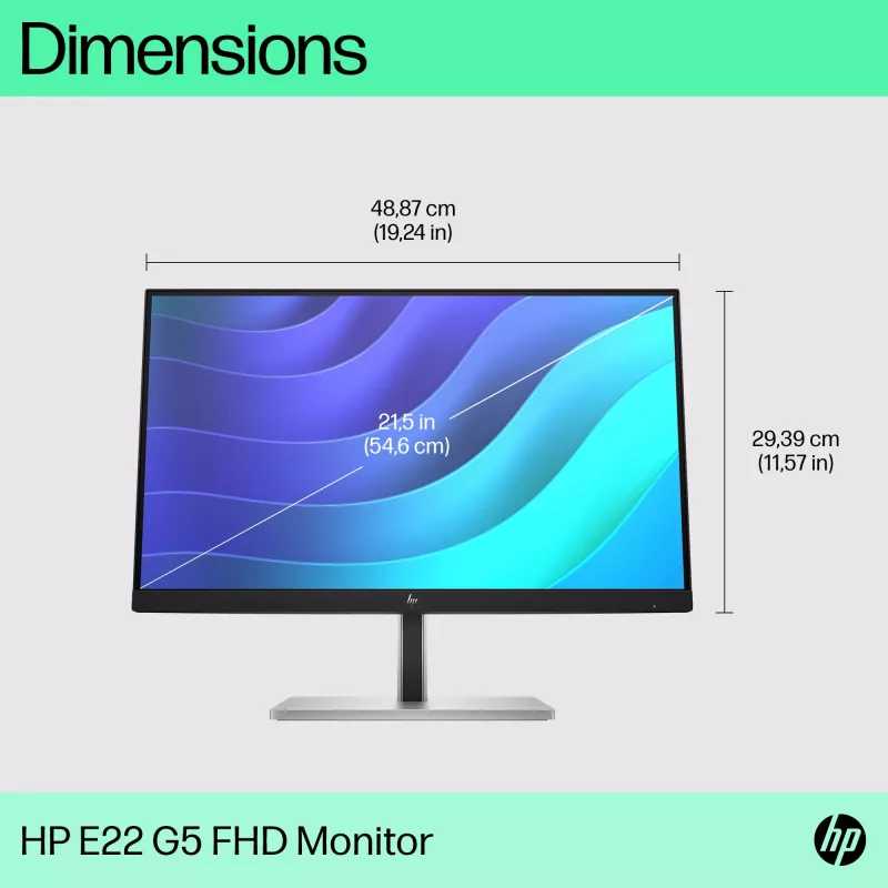 HP E-Series E22 G5 FHD Monitor, 54,6 cm (21,5 tolli), 1920 x 1080 pikslit, Full HD, LCD, 5 ms, must, hõbedane