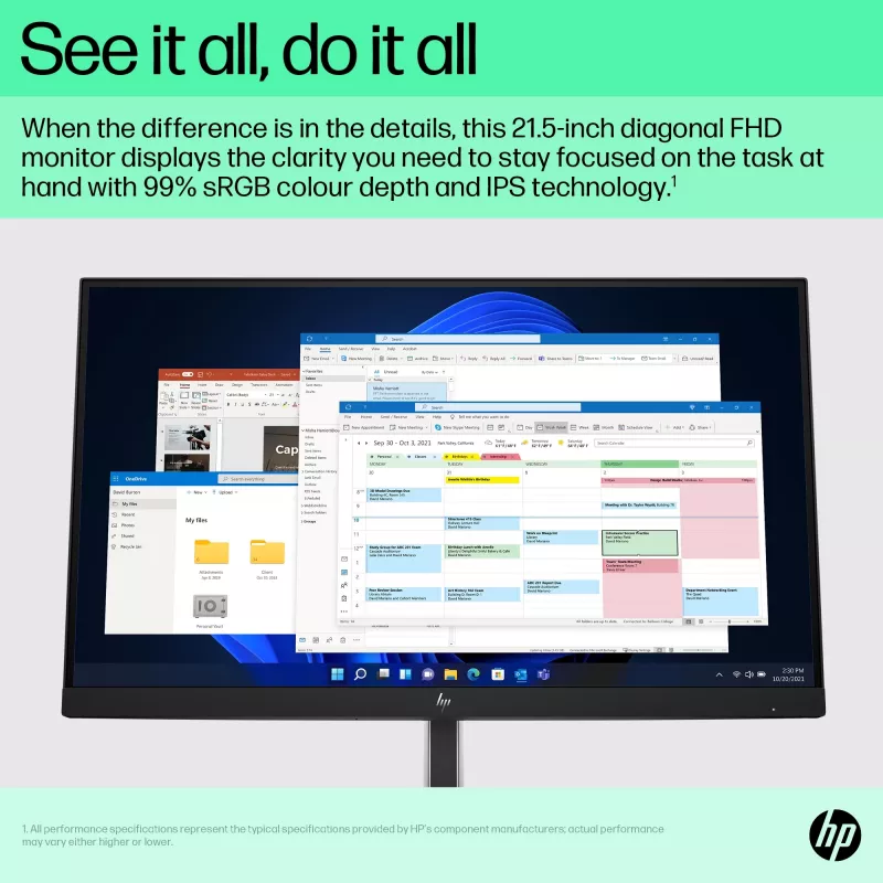 HP E-Series E22 G5 FHD Monitor, 54,6 cm (21,5 tolli), 1920 x 1080 pikslit, Full HD, LCD, 5 ms, must, hõbedane