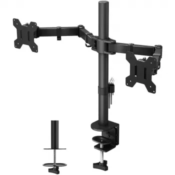 Monitorialus TECHLY ICA-LCD-382-D 2 ekraanile, lauaklamber, kuni 27 tolli, 20 kg, VESA 75x75–100x100, must