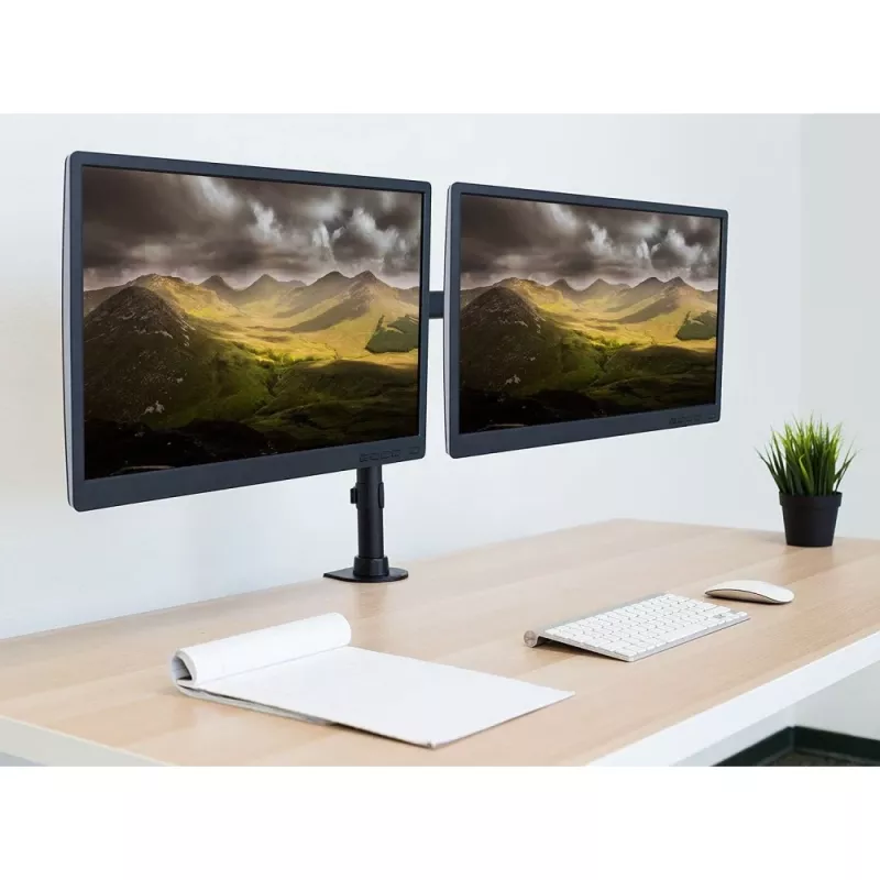 Monitorialus TECHLY ICA-LCD-382-D 2 ekraanile, lauaklamber, kuni 27 tolli, 20 kg, VESA 75x75–100x100, must