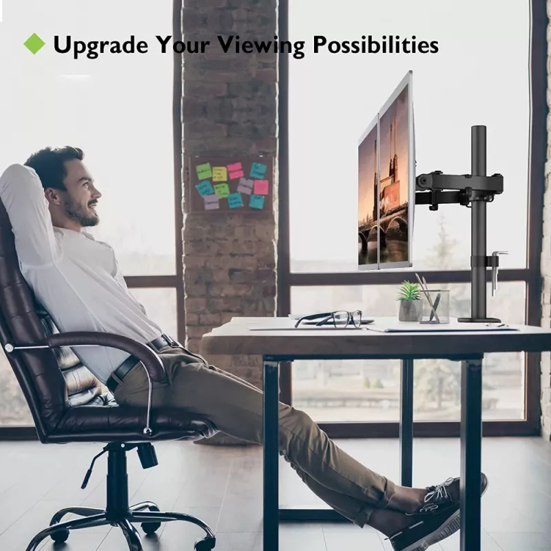 Monitorialus TECHLY ICA-LCD-382-D 2 ekraanile, lauaklamber, kuni 27 tolli, 20 kg, VESA 75x75–100x100, must