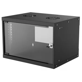 Seinale paigaldatav võrguriiul INTELLINET 714143 — 6U 19 tolli, 540×400×353 mm, galvaniseeritud teras, klaasesine, IP20, max 50 kg