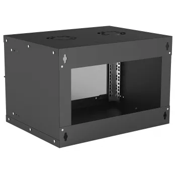 Seinale paigaldatav võrguriiul INTELLINET 714143 — 6U 19 tolli, 540×400×353 mm, galvaniseeritud teras, klaasesine, IP20, max 50 kg