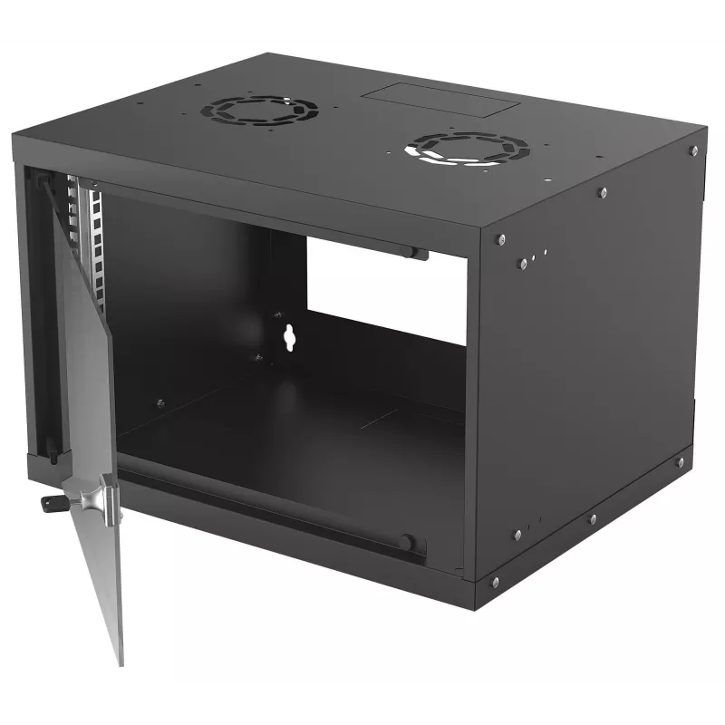 Seinale paigaldatav võrguriiul INTELLINET 714143 — 6U 19 tolli, 540×400×353 mm, galvaniseeritud teras, klaasesine, IP20, max 50 kg