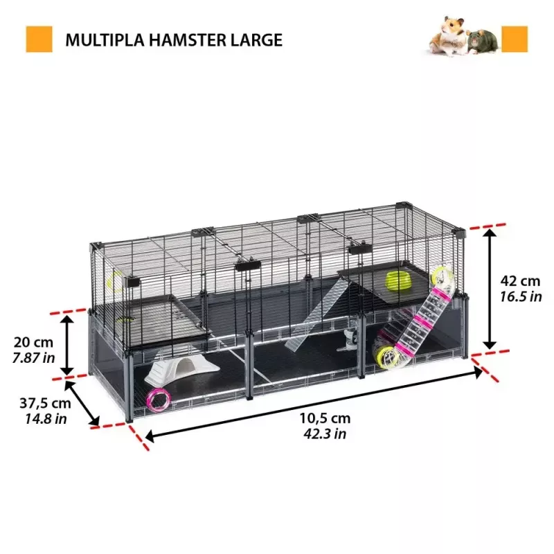 Näriliste puur FERPLAST Multipla hamster large 107,5×37,5×42 cm, metall, must