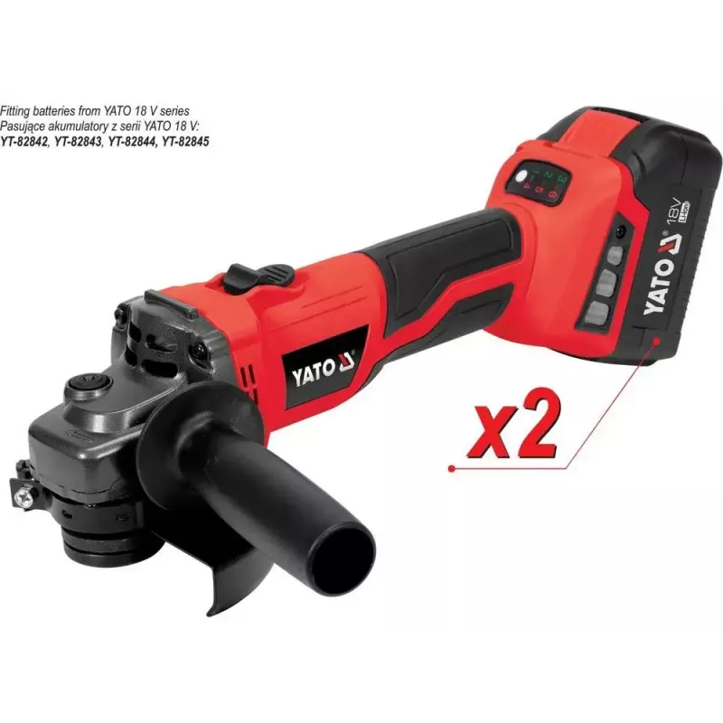 Nurklihvija YATO YT-828295, juhtmevaba 18 V, harjadeta, 125 mm ketas, 2x 4 Ah Li-Ion akud, 1,26 kg