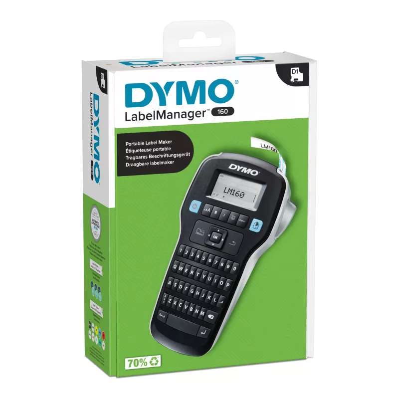 DYMO LabelManager 160 sildivalmistaja | Pihuseadmega sildiprinter koos QWERTY klaviatuuriga | Sisaldab must-valget D1 sildilinti (12 mm) | Kodule ja kontorile