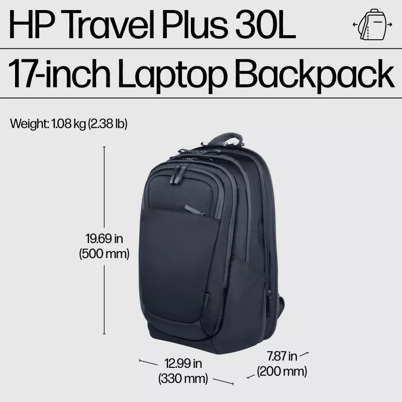 HP Travel Plus 30L 17-tolline sülearvuti seljakott, seljakott, 43,9 cm (17,3 tolli), 1,08 kg