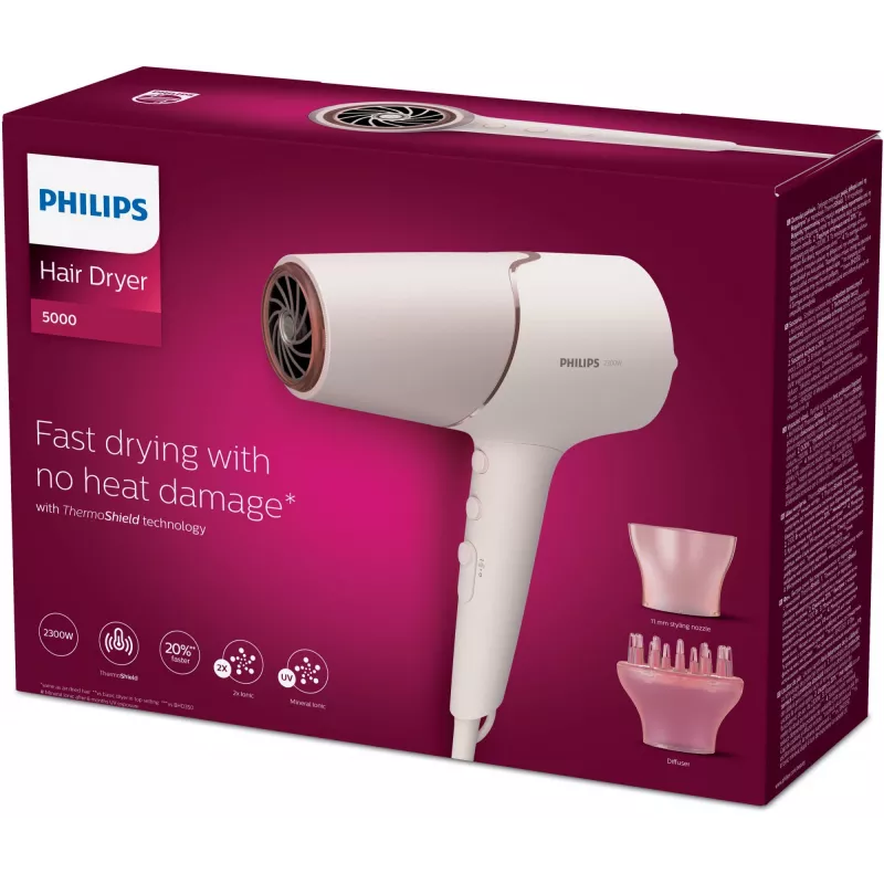 Föön Philips BHD530/00 2300 W, 6 kiiruse/6 kuumuse seadet, iooniline, jahe õhk, difuusor ja koondusotsik, roosa