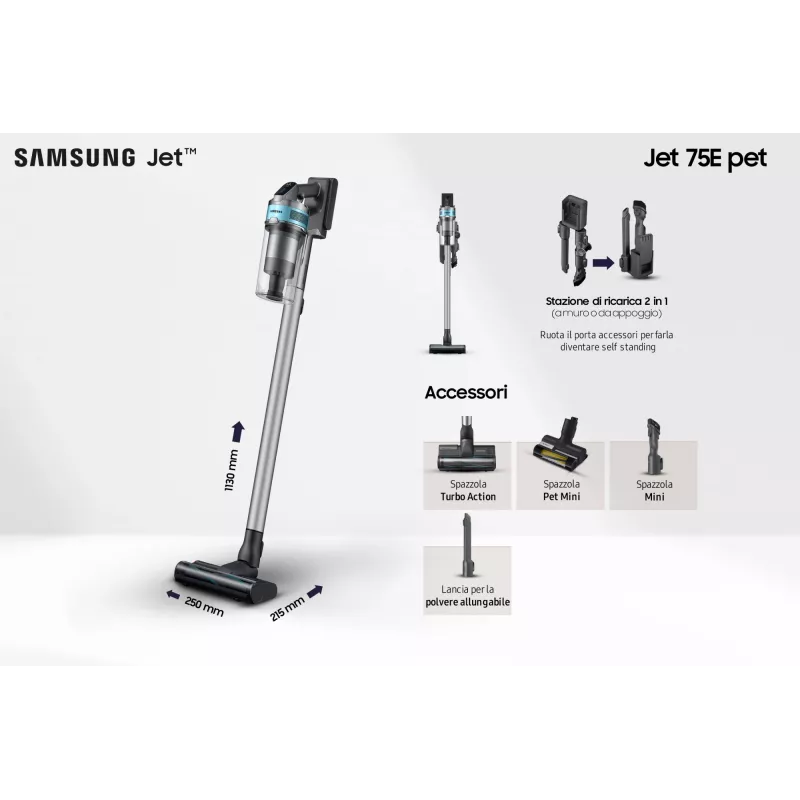 Samsung VS20B75AGR1 2-in-1 stick vacuum aku Dry Bagless 550 W Must, Mint colour