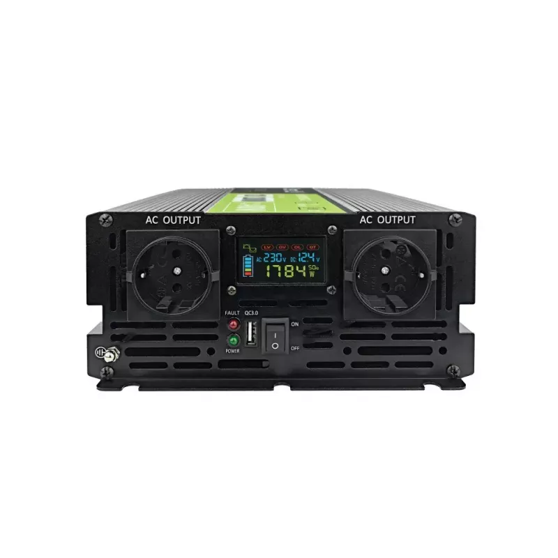 Autoinverter roheline Cell INVGC12P2000LCD 2000W 12V kuni 230V puhas siinuslaine, LCD, 1×USB, 2×aux