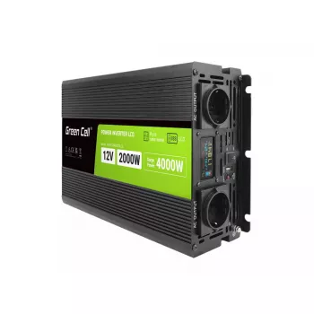 Autoinverter roheline Cell INVGC12P2000LCD 2000W 12V kuni 230V puhas siinuslaine, LCD, 1×USB, 2×aux