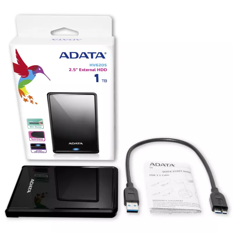 ADATA HV620S väline kõvaketas 1 TB 2,5 tolli Micro-USB B 3.2 Gen 1 (3.1 Gen 1) must