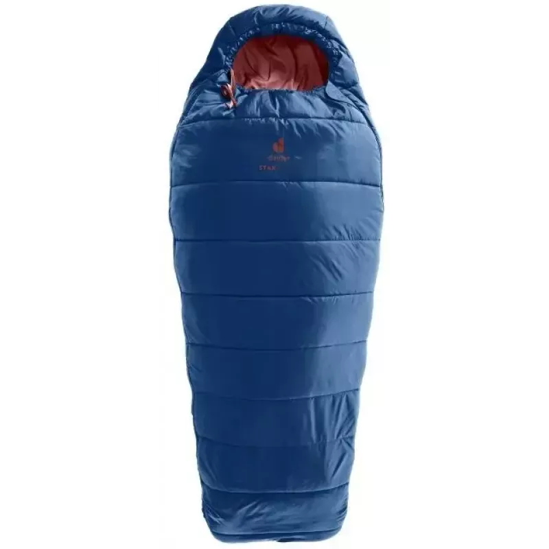 Muumikujuline magamiskott DEUTER Starlight pikkusele 130–170 cm, õõneskiust täidis, suvine, 910 g, kapuutsiga, öösinine/redwood