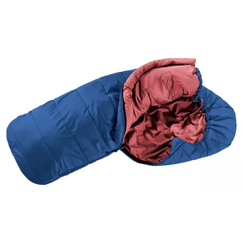 Muumikujuline magamiskott DEUTER Starlight pikkusele 130–170 cm, õõneskiust täidis, suvine, 910 g, kapuutsiga, öösinine/redwood