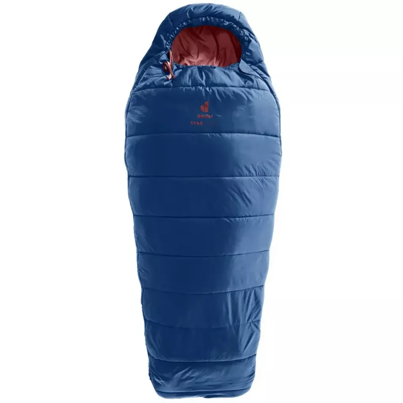 Muumikujuline magamiskott DEUTER Starlight pikkusele 130–170 cm, õõneskiust täidis, suvine, 910 g, kapuutsiga, öösinine/redwood