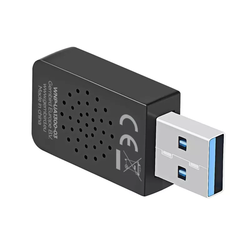 WLAN USB-adapter GEMBIRD AC1300 kahesageduslik Wi‑Fi 5 (RTL8812BU) 867 Mbit/s USB 3.0 sisseehitatud antenn must