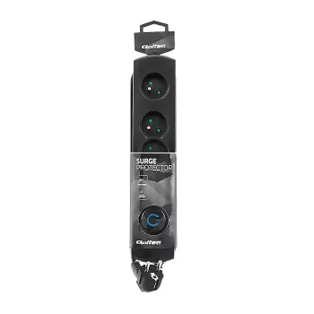 Liigpingekaitse QOLTEC 50104 — 4 vahelduvvoolupistikut, 230 V, 1,5 m kaabel, must
