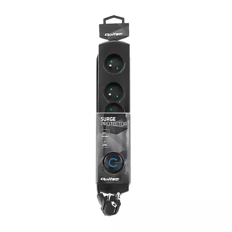 Liigpingekaitse QOLTEC 50104 — 4 vahelduvvoolupistikut, 230 V, 1,5 m kaabel, must