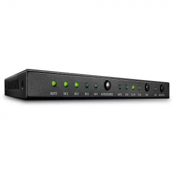 Lindy 4-pordiline HDMI 18G lüliti heliga, HDMI, metallist, must, 18 Gbit/s, 3840 x 2160 pikslit, 5.1 kanalit