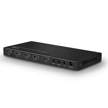 Lindy 4-pordiline HDMI 18G lüliti heliga, HDMI, metallist, must, 18 Gbit/s, 3840 x 2160 pikslit, 5.1 kanalit