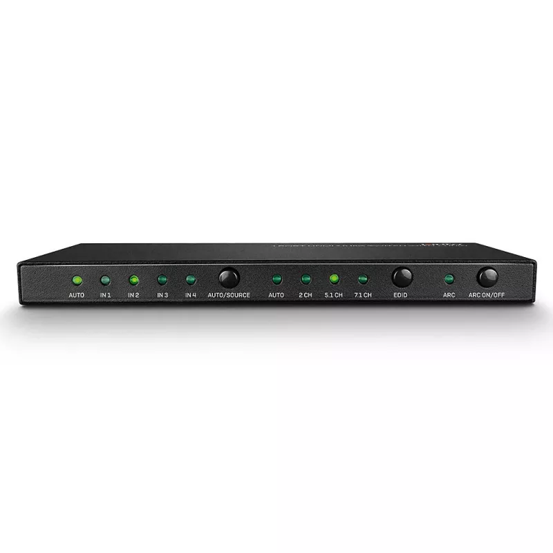 Lindy 4-pordiline HDMI 18G lüliti heliga, HDMI, metallist, must, 18 Gbit/s, 3840 x 2160 pikslit, 5.1 kanalit