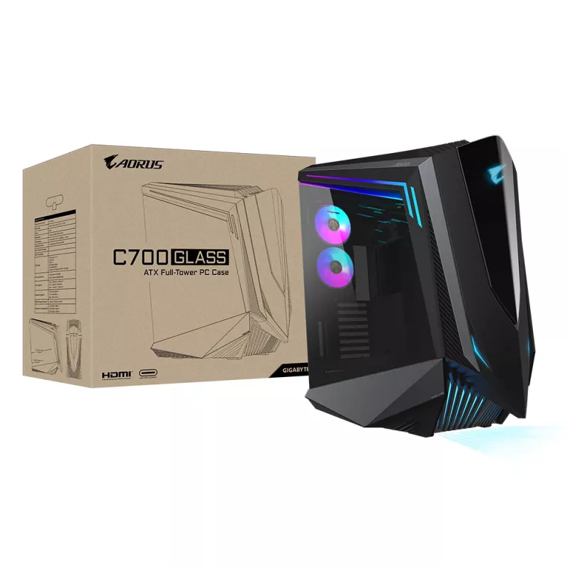 GIGABYTE AORUS C700 GLASS arvutikorpus – Full Tower, toetab kuni E-ATX ja 420 mm radiaatoreid, eelpaigaldatud 120mm*5 ventilaatorid, USB 3.1 USB-C, RGB Fusion