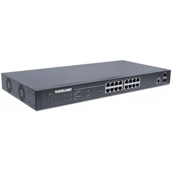 Intellinet 16-port Gigabit Ethernet PoE+ veebihalduslüliti 2 SFP-pordiga, IEEE 802.3at/af Power over Ethernet (PoE+/PoE) ühilduv, 374 W, Endspan, 19-tolline riiulipaigaldus