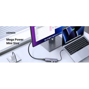 UGREEN laptop dock 15596 USB 3.2 Gen 1 Type-A + USB-C, 3× USB-A, 1× USB-C PD 100W, 1× HDMI 2.0, alumiinium
