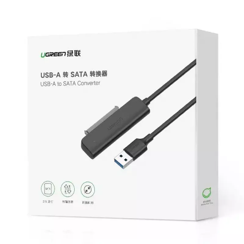 Väline 2,5-tolline SATA III USB 3.0 korpus UGREEN 70609 2,5-tollistele SATA SSD/HDD-le, USB-A kuni SATA, 5 Gbit/s, must
