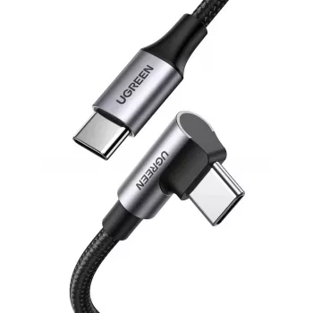 USB-C to USB-C kaabel UGREEN 70643, USB 2.0, 1 m, 5 A, 480 Mbps, TPE-kest, sirge-nurga pistikutega, must/hall