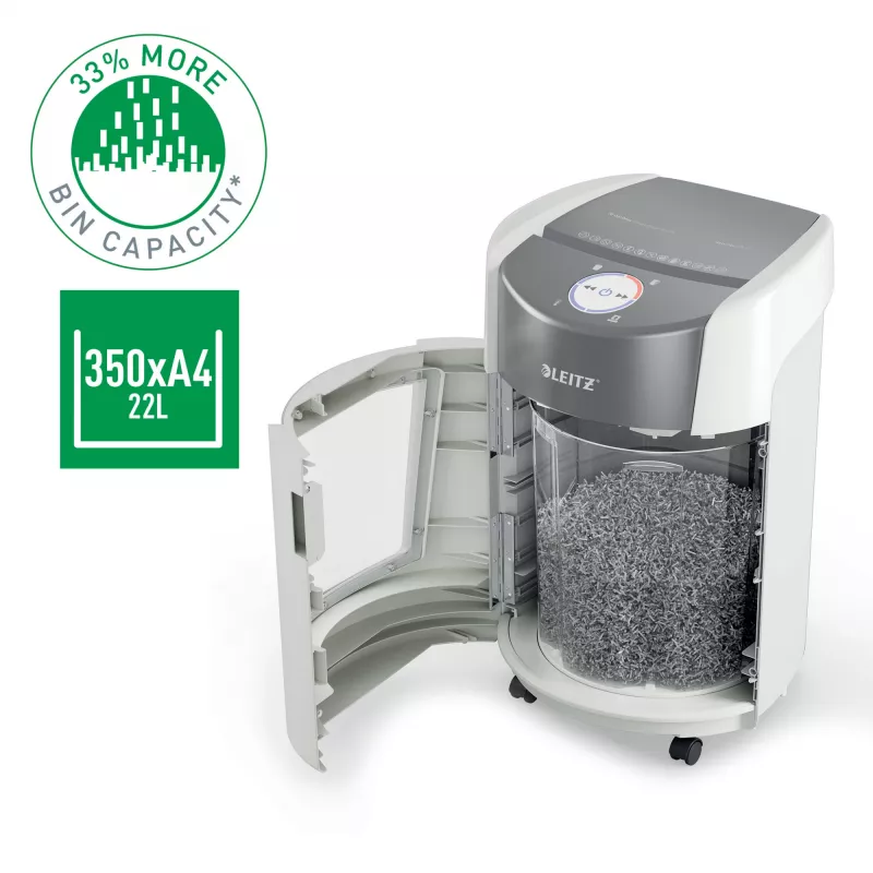 Leitz IQ OptiMax Small Office 350 Micro Cut paberipurustaja turvatase P5 22L - valge