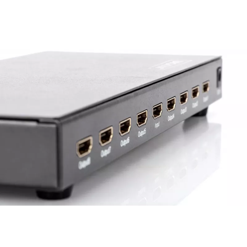 DIGITUS HDMI jaotur, 8 porti 1080p, 3D, HDMI High Speed, 2.25 GHz/225 MHz, metallkorpus, must