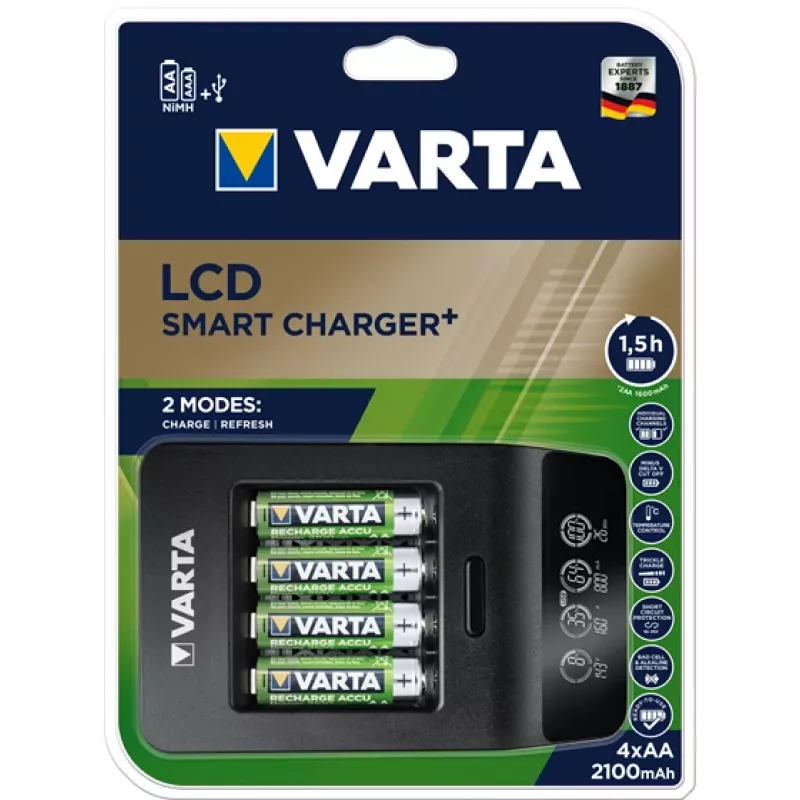 VARTA LCD Smart Charger+ 4 AA akuga 2100 mAh