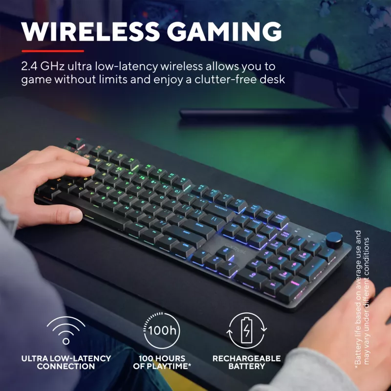 Trust GXT 868 Torix klaviatuur Mängimine USB + RF Wireless + Bluetooth QWERTY USA inglise Must
