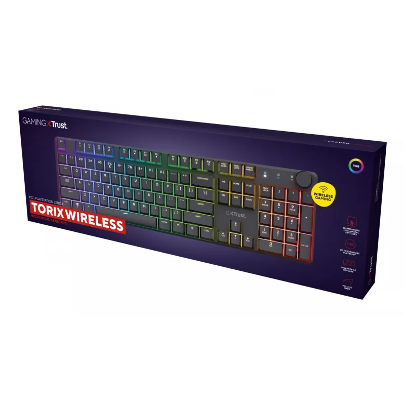 Trust GXT 868 Torix klaviatuur Mängimine USB + RF Wireless + Bluetooth QWERTY USA inglise Must