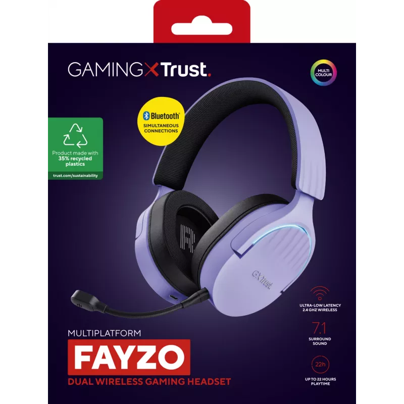 Trust GXT 491P FAYZO kõrvaklapid, juhtmega ja juhtmevaba, peavõruga, mängimiseks, USB Type-A, Bluetooth, must, lilla