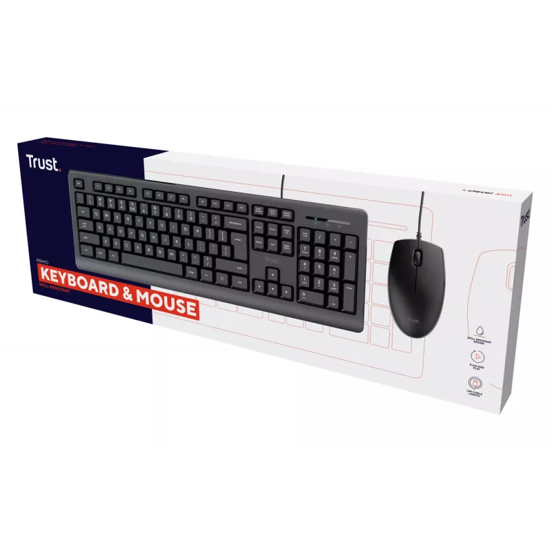 Trust Primo klaviatuur kaasasoleva hiirega universaalne USB QWERTY US English must