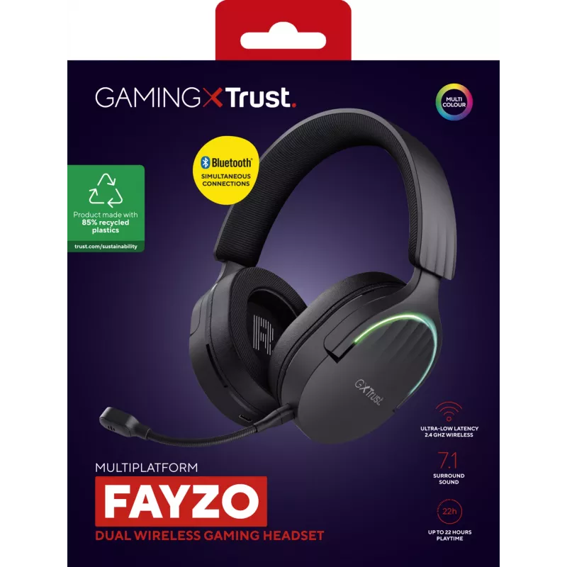 Trust GXT 491 Fayzo Peakomplekt Juhtmega ja juhtmevaba Peapael Mängimine USB USB-C Bluetooth Must