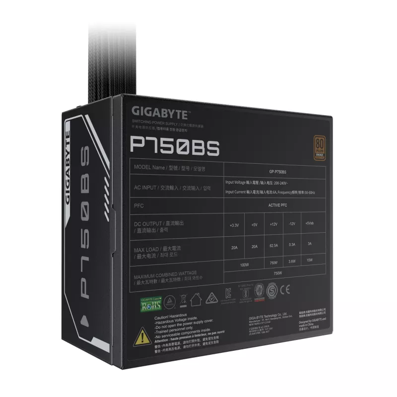 GIGABYTE P750BS toiteplokk - PCI-E 6+2 Pin x 4, 80 PLUS Bronze, 120mm ventilaator, ATX-ühilduv, EL-pistik