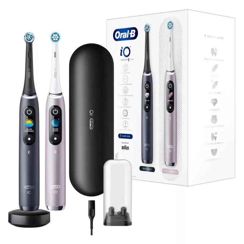 Elektriline hambahari Oral-B iO 9 täiskasvanutele, pöörlev, 2 käepidet, 2 harjapead, sisseehitatud aku, 3 h laadimine, must/roosa